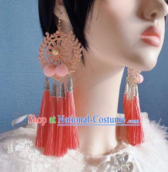 Traditional Chinese Deluxe Pink Tassel Ear Accessories Halloween Stage Show Earrings for Women