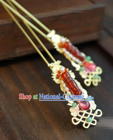 Traditional Chinese Handmade Court Agate Pearls Hairpins Hair Accessories Ancient Hanfu Hair Clip for Women