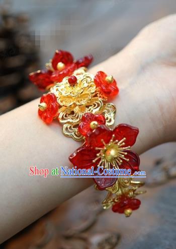 Traditional Chinese Handmade Court Red Plum Bracelet Jewelry Accessories Ancient Princess Bangle for Women