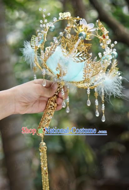 Traditional Chinese Wedding Accessories Ancient Bride Blue Feather Bouquet for Women