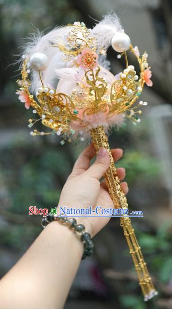 Traditional Chinese Wedding Accessories Ancient Bride Pink Feather Bouquet for Women