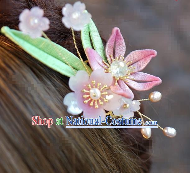 Traditional Chinese Handmade Court Hairpins Hair Accessories Ancient Hanfu Pink Flower Hair Claw for Women