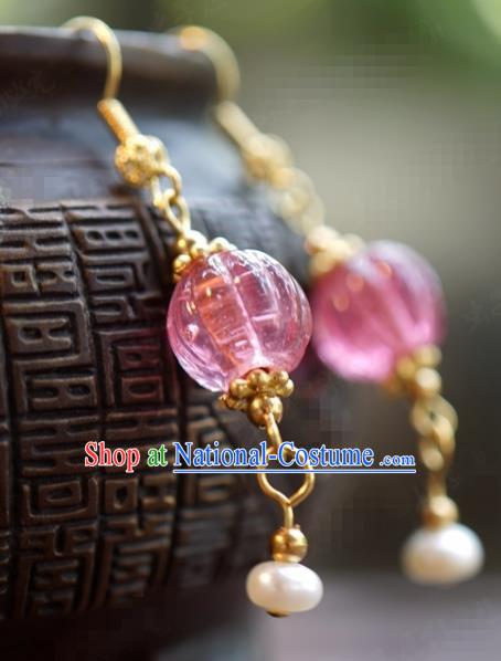 Traditional Chinese Handmade Court Ear Accessories Ancient Princess Pink Earrings for Women