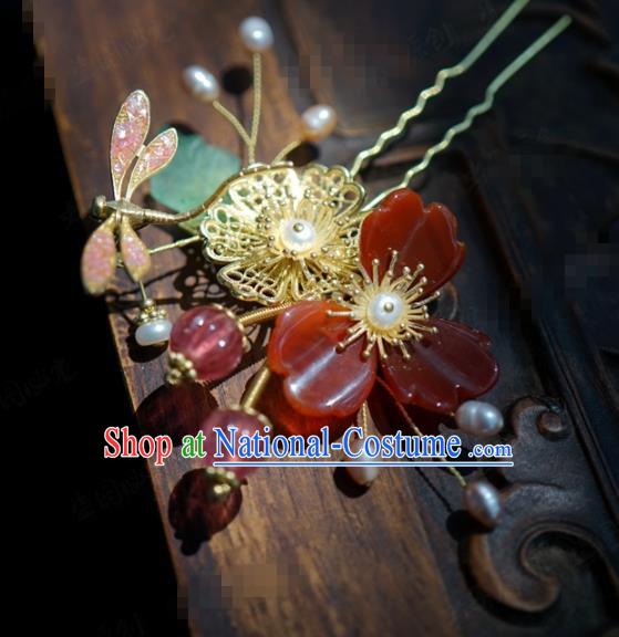 Traditional Chinese Handmade Court Pink Dragonfly Plum Hairpins Hair Accessories Ancient Hanfu Hair Clip for Women