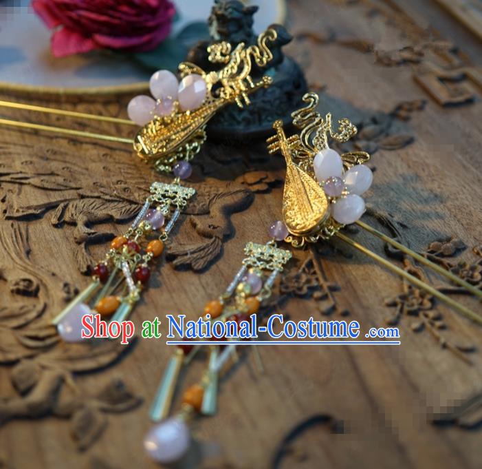 Traditional Chinese Handmade Court Lute Tassel Hairpins Hair Accessories Ancient Hanfu Hair Clip for Women