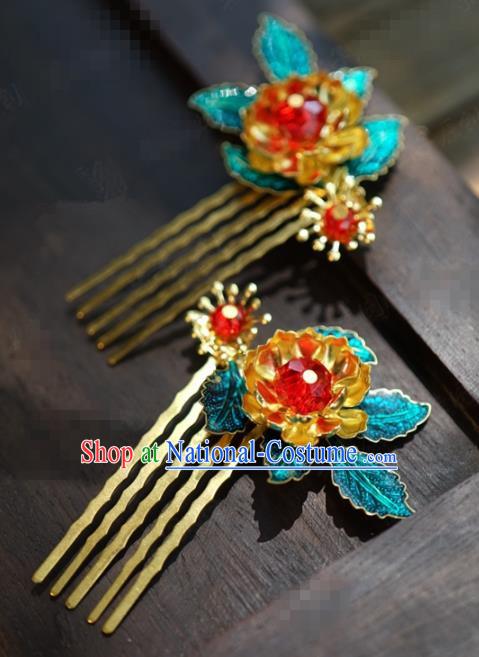 Traditional Chinese Handmade Court Hairpins Hair Accessories Ancient Hanfu Blueing Leaf Hair Combs for Women