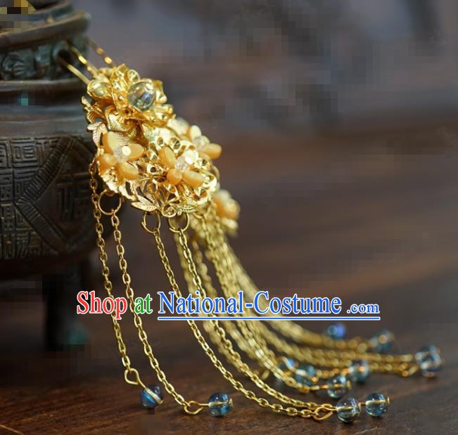 Traditional Chinese Handmade Court Golden Osmanthus Tassel Hairpins Hair Accessories Ancient Hanfu Hair Clip for Women