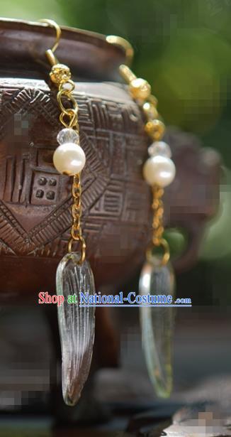 Traditional Chinese Handmade Court Bamboo Leaf Ear Accessories Ancient Princess Earrings for Women