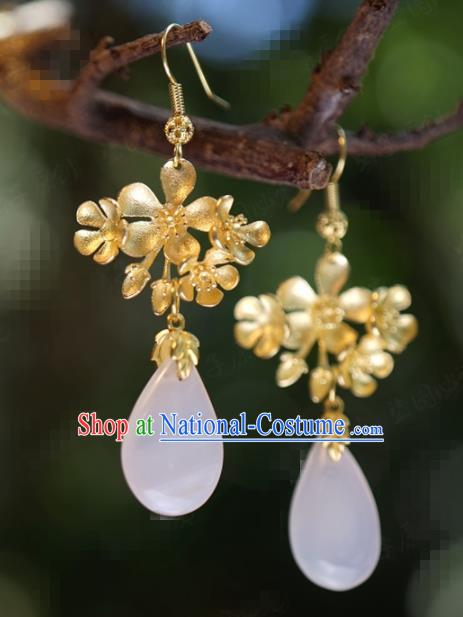 Traditional Chinese Handmade Court Golden Flowers Ear Accessories Ancient Princess Earrings for Women