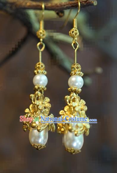 Traditional Chinese Handmade Court Golden Plum Ear Accessories Ancient Princess Earrings for Women