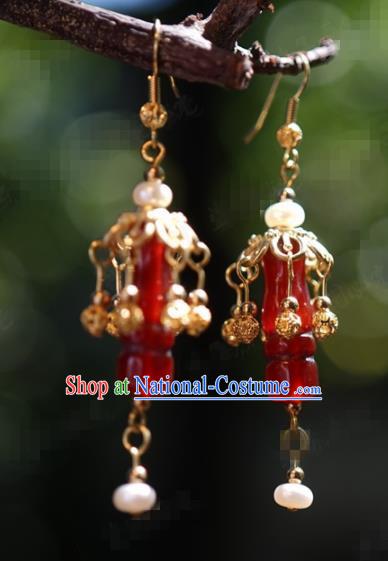 Traditional Chinese Handmade Court Agate Pearl Ear Accessories Ancient Princess Earrings for Women