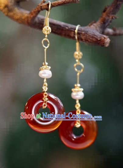 Traditional Chinese Handmade Court Agate Ring Ear Accessories Ancient Princess Earrings for Women