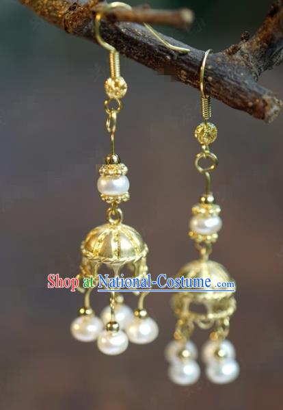 Traditional Chinese Handmade Court Golden Ear Accessories Ancient Princess Earrings for Women