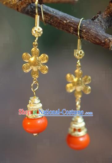 Traditional Chinese Handmade Court Persimmon Golden Ear Accessories Ancient Princess Earrings for Women