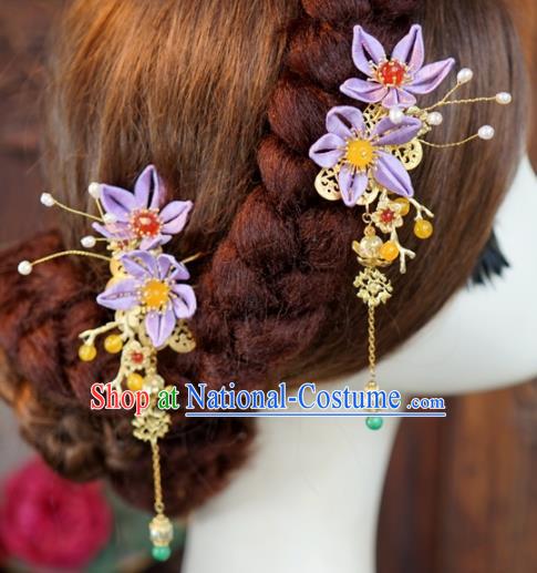 Traditional Chinese Handmade Court Purple Flower Hairpins Hair Accessories Ancient Queen Hanfu Hair Claws for Women