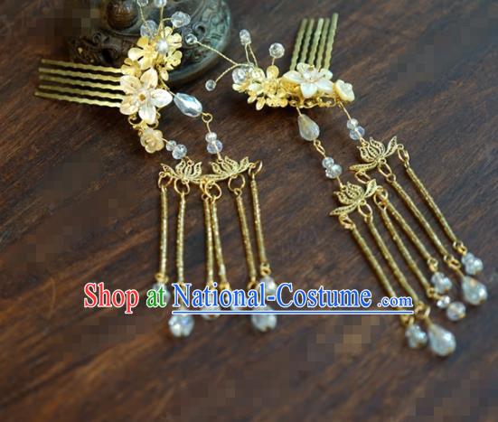 Traditional Chinese Ancient Queen Lotus Tassel Hair Combs Handmade Hanfu Court Hairpins Hair Accessories for Women