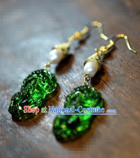 Traditional Chinese Handmade Court Coloured Glaze Ear Accessories Ancient Princess Pearl Earrings for Women