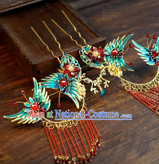 Traditional Chinese Ancient Queen Cloisonne Butterfly Hair Clips Handmade Hanfu Court Hairpins Hair Accessories for Women