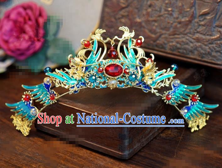 Traditional Chinese Ancient Queen Cloisonne Hair Crown Handmade Hanfu Court Hairpins Hair Accessories for Women