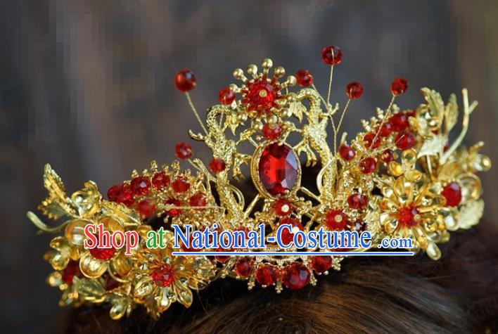 Traditional Chinese Ancient Bride Hair Crown Handmade Hanfu Court Queen Hairpins Hair Accessories for Women