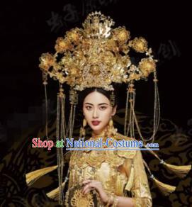 Traditional Chinese Wedding Hair Accessories Luxury Golden Phoenix Coronet Ancient Bride Hairpins Complete Set for Women