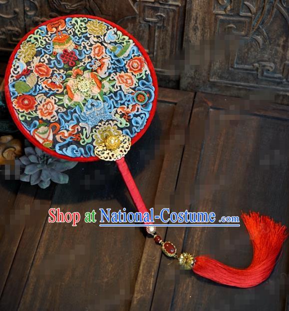 Traditional Chinese Handmade Court Wedding Round Fans Ancient Bride Palace Fan Accessories for Women