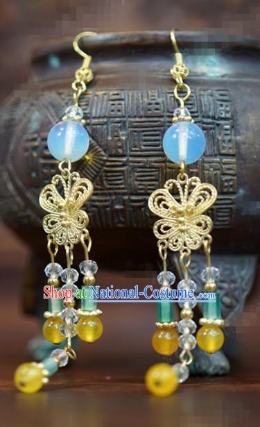 Traditional Chinese Handmade Court Ear Accessories Ancient Princess Wedding Tassel Earrings for Women