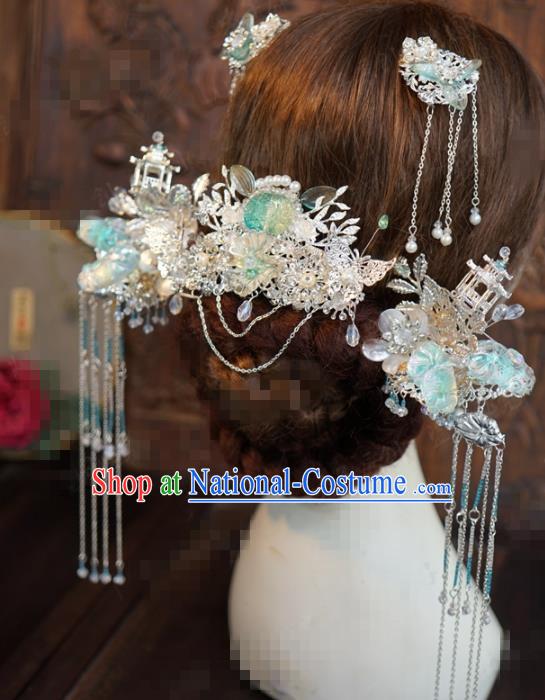 Traditional Chinese Wedding Hair Accessories Ancient Bride Tassel Phoenix Coronet Hairpins Complete Set for Women