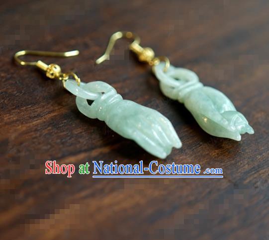 Traditional Chinese Handmade Court Ear Accessories Ancient Princess Jade Finger Citron Earrings for Women