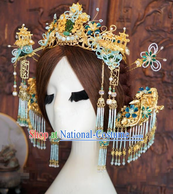 Traditional Chinese Wedding Phoenix Coronet Hair Accessories Ancient Bride Hairpins Complete Set for Women