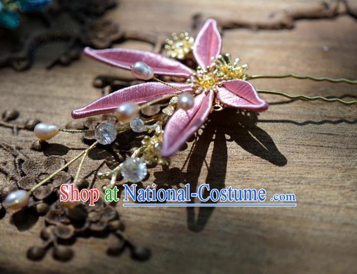 Traditional Chinese Handmade Court Hairpins Hair Accessories Ancient Queen Hanfu Pink Flower Hair Clip for Women