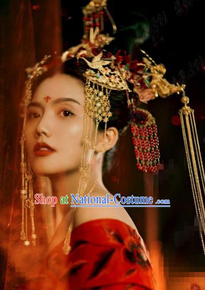 Traditional Chinese Wedding Hair Accessories Ancient Bride Phoenix Coronet Hairpins Complete Set for Women