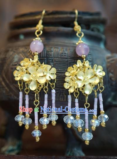 Traditional Chinese Handmade Court Ear Accessories Ancient Princess Golden Flowers Earrings for Women