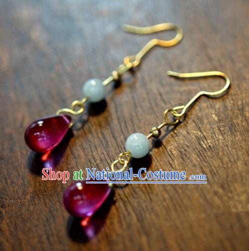 Traditional Chinese Handmade Court Ear Accessories Ancient Princess Purple Crystal Earrings for Women