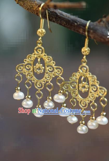 Traditional Chinese Handmade Court Golden Ear Accessories Ancient Princess Earrings for Women