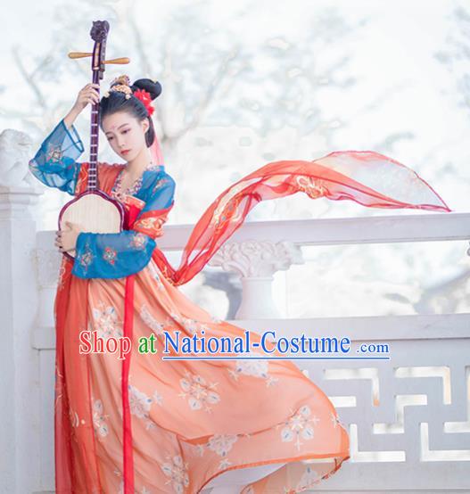 Traditional Chinese Tang Dynasty Court Princess Replica Costumes Ancient Palace Lady Orange Hanfu Dress for Women