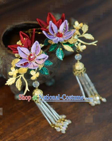 Traditional Chinese Ancient Bride Winter Jasmine Tassel Hair Clip Hanfu Court Queen Hairpins Handmade Hair Accessories for Women