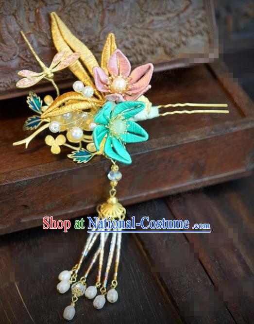 Traditional Chinese Ancient Bride Dragonfly Hair Clip Hanfu Court Queen Hairpins Handmade Hair Accessories for Women