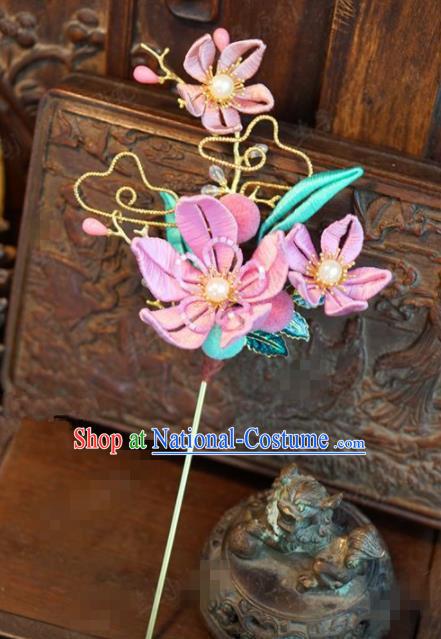 Traditional Chinese Ancient Bride Pink Flower Hair Clip Hanfu Court Queen Hairpins Handmade Hair Accessories for Women