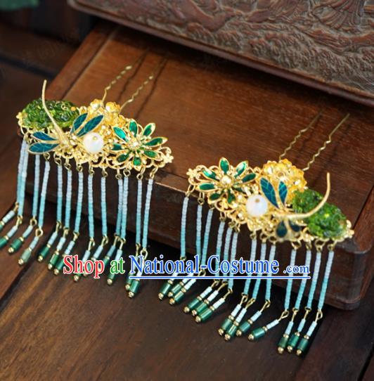 Traditional Chinese Ancient Bride Dragonfly Tassel Hair Clip Hanfu Court Queen Hairpins Handmade Hair Accessories for Women