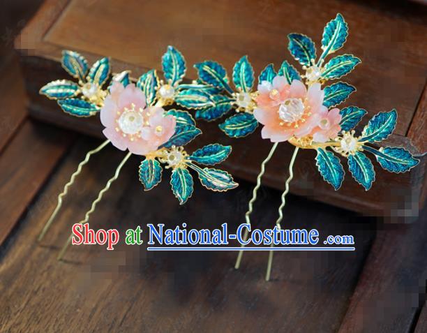 Traditional Chinese Ancient Bride Blue Leaf Hair Clip Hanfu Court Queen Hairpins Handmade Hair Accessories for Women