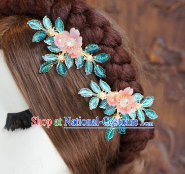 Traditional Chinese Ancient Bride Blue Leaf Hair Clip Hanfu Court Queen Hairpins Handmade Hair Accessories for Women