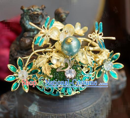 Traditional Chinese Ancient Bride Grass Hair Crown Hanfu Court Queen Hairpins Handmade Hair Accessories for Women