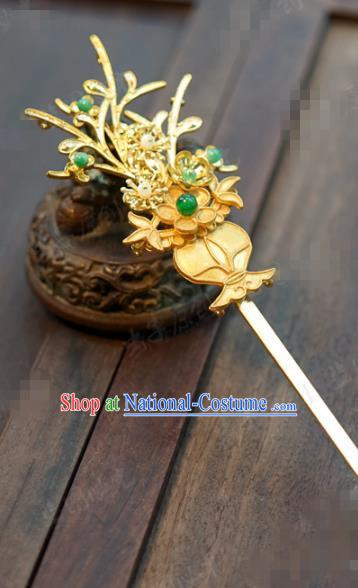 Traditional Chinese Ancient Bride Golden Orchid Hair Clip Hanfu Court Queen Hairpins Handmade Hair Accessories for Women