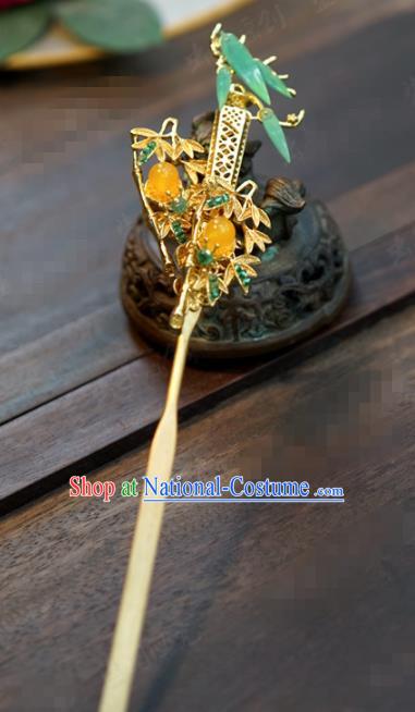 Traditional Chinese Ancient Bride Golden Bamboo Hair Clip Hanfu Court Queen Hairpins Handmade Hair Accessories for Women