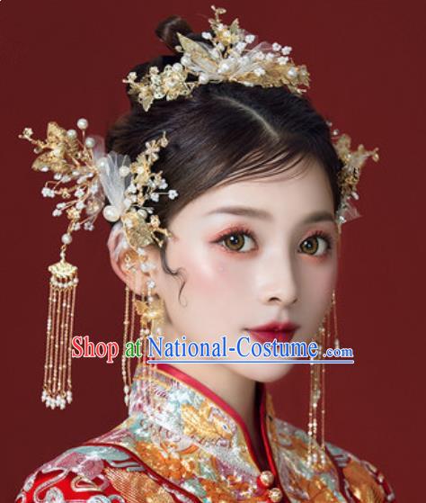 Traditional Chinese Wedding Hair Clips Hair Accessories Ancient Bride Tassel Hairpins Complete Set for Women