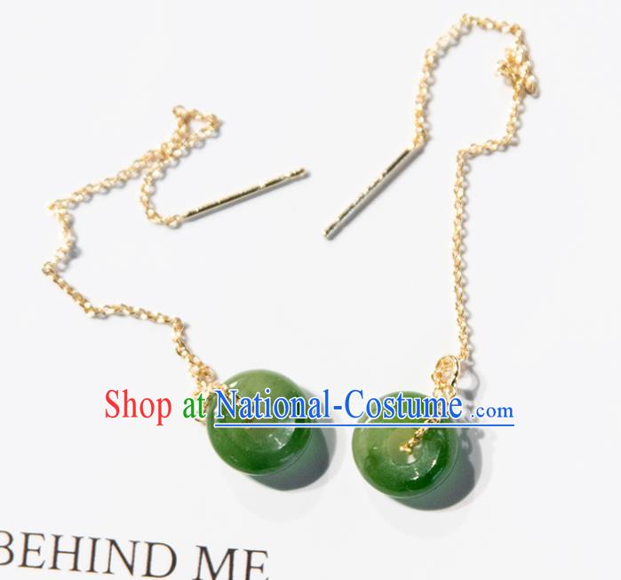 Traditional Chinese Handmade Court Green Ring Tassel Ear Accessories Classical Earrings for Women