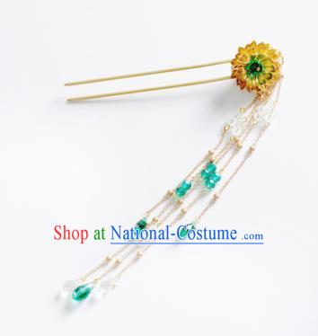 Traditional Chinese Ancient Hanfu Golden Lotus Tassel Hair Clip Court Queen Hairpins Handmade Hair Accessories for Women