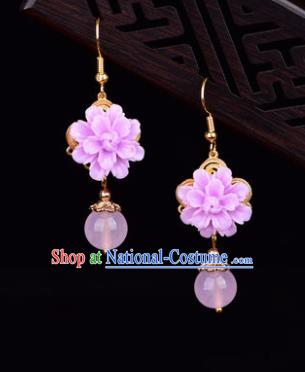 Traditional Chinese Handmade Court Ear Accessories Classical Pink Flower Earrings for Women