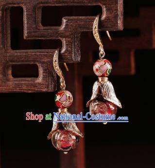 Traditional Chinese Handmade Court Ear Accessories Classical Enamel Red Earrings for Women